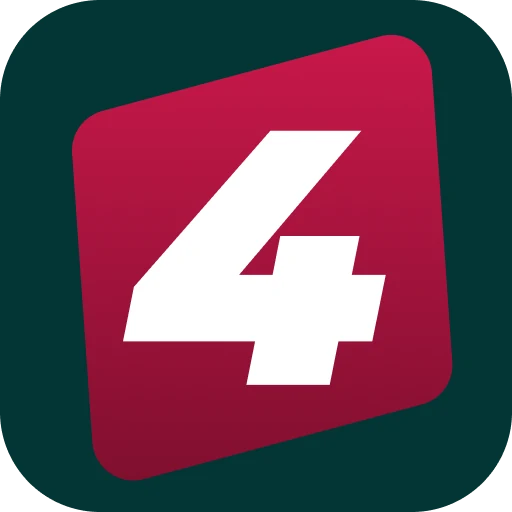 Mobile app icon for Bet4Star featuring the white number four on a red background