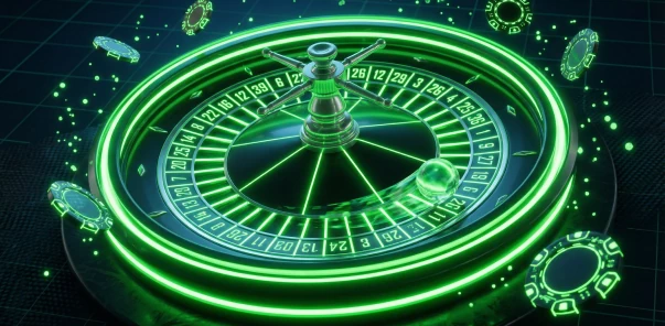 A glowing green neon roulette wheel on the Bet4Star casino platform